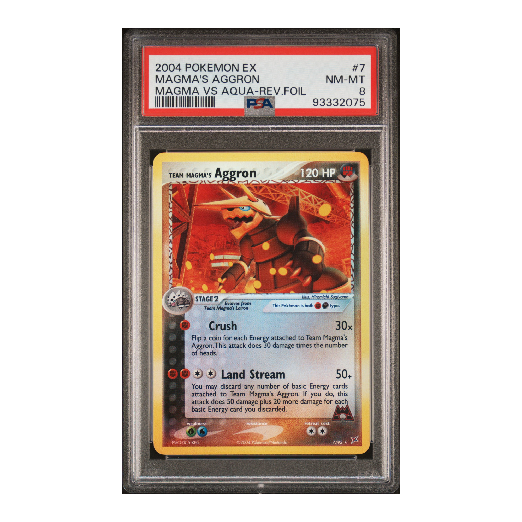 Team Magma's Aggron Magma vs Aqua Reverse Foil #7 PSA 8